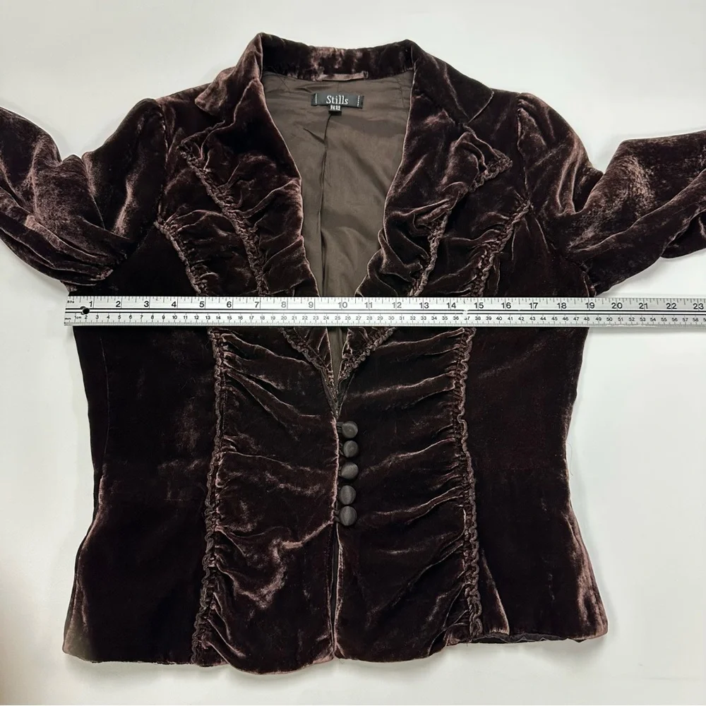 Brown velvet ruched ruffles blazer whimsigoth peplum Operacore Vamp Romantic Med - Picture 3 of 9